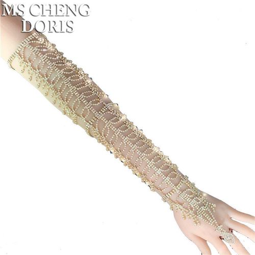 Bracelet En Strass À Longues Feuilles Pour Femmes, Avec Anneau, À Bras Réglable, Cadeau De Mariage