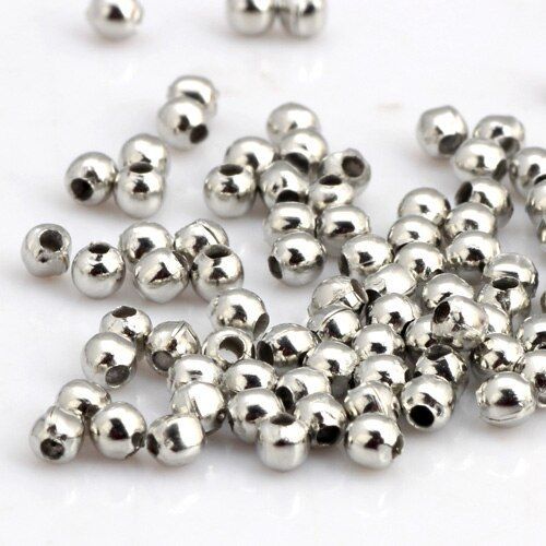 Perles Rondes En Fer Plaqué Rhodium, 2.4/3.2/4.0/5.0/6.0mm, Pour Bracelet, Collier, Boucles D'oreilles, Bricolage, Nécessaire De Fabrication De Bijoux