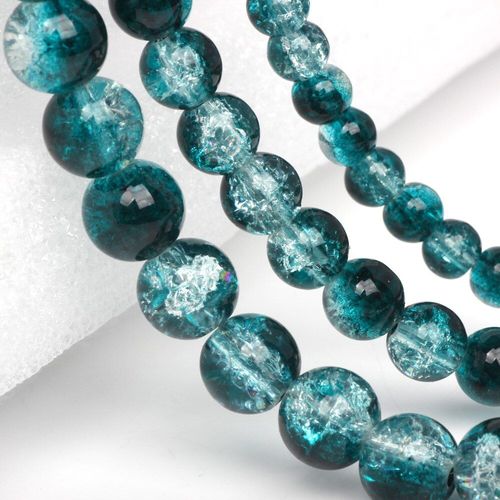 Perle De Verre Bleu Paon, Ronde, 6mm/8mm/10mm, Craquelure, Couleur Mixte, Espaceurs En Cristal, Bricolage De Bracelet/Collier/Boucle D'oreille, Fabrication De Bijoux