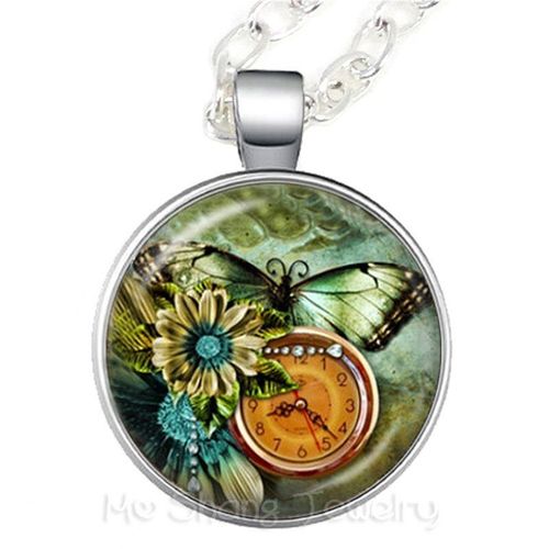 Pendentif Papillon Violet En Cristal, Bijou Rond De 25mm, Beauté, Cadeau Pour Femmes Et Filles, Nouvelle Collection 2018