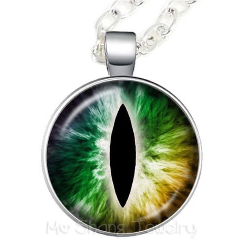 Pendentif Cabochon En Verre De 25mm, Joli Collier Avec Yeux Vert Mauvais ¿Il, Beau Pendentif Animal Dragon Chats, Cadeau Pour Amis
