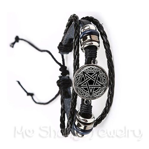 Bracelet Pentagramme Classique En Cuir Noir/Marron, Bijoux Gothiques, Cadeau Païen
