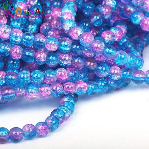 Lot De 100 Perles De Verre Rondes Craquelées, 6mm, Cristal Rose Bleu, Espaceurs Pour Boucles D'oreilles, Bracelet, Collier, Bricolage, Fabrication De Bijoux