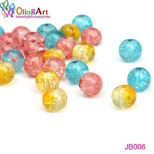 Perle Ronde En Verre, 6mm/8mm, Rose + Bleu + Jaune, Cristal Craquelé Mélangé, Espaceurs, Bricolage, Bracelet, Collier, Fabrication De Bijoux, Nouveauté 2019