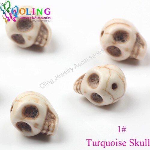 Lot De 10 Perles Tête De Mort, Couleur Mixte, 15x18mm, Breloque En Pierre Verte, Pour Boucles D'oreilles, Bracelet, Collier, Fabrication De Bijoux