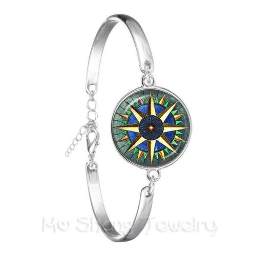 Bracelet Boussole Vintage, Bijoux Nautique, Cabochon Plaqué Argent, Bracelet Pour Femmes, Accessoires Hain À Main