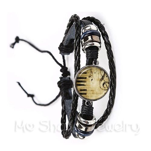 Bracelet Fantaisie En Cuir Pour Hommes Et Femmes, Note De Musique, Breloque, Musique, C¿Ur, Bijoux Rétro De Noël, Piano, Cadeaux Pour Hommes Et Femmes