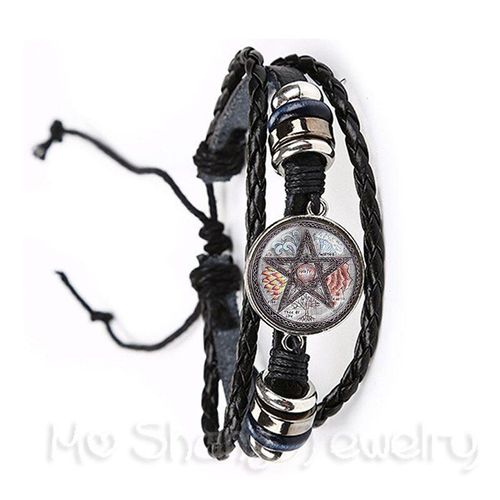 Bracelet Pentacle Motif Arbre De Vie, Cabochon En Verre, Bijoux En Cuir Noir/Marron Pour Hommes Femmes Enfants, Cadeau