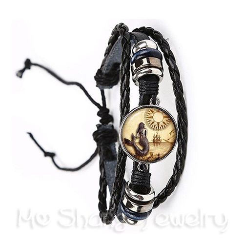 Bracelet À Motif De Sirène En Verre Rond, Nouvelle Mode, Dôme En Verre De Murano, Noir/Marron, 2 Couleurs, Cordons En Cuir Réglables