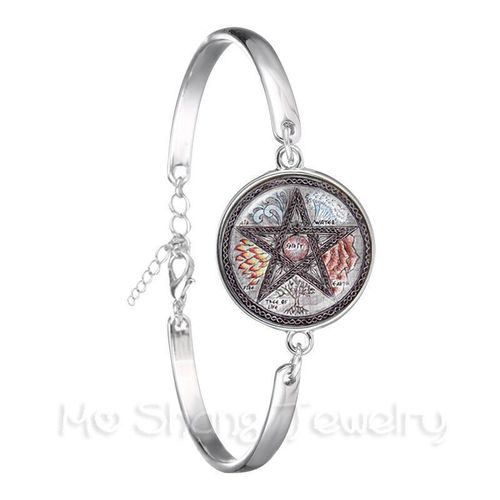 Bracelet Pentacle Classique Avec Arbre De Vie, Cabochon En Verre, Bijoux En Argent Plaqué Pour Femmes Et Filles, Cadeau Pour Enfants