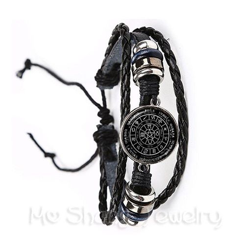 Bracelet En Cuir Avec Douze Constellations En Verre Noir/Marron, Bijou Populaire, Vente En Gros