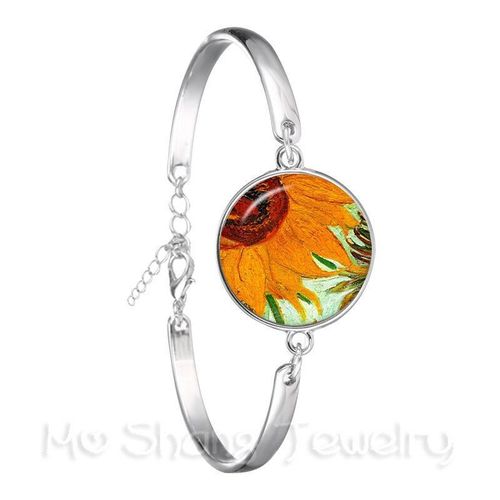 Bracelet Van Gogh En Verre Plaqué Argent, 18mm, 1 Pièce, Cabohocn, Chaîne À Motif Étoilé, Cadeau De Fête Pour Femmes