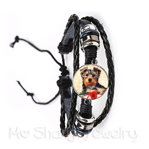 Bracelet En Cuir Noir/Marron Pour Chien, Cabochon En Verre, Carlin, Photo D'animal, Pour Amis, Bijoux De Fête De Noël, Tendance, 20mm