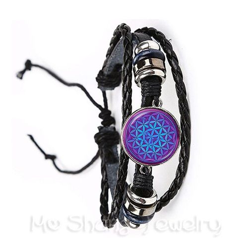 Bracelet En Cuir De Yoga Om, Classique, Chakra, Mandala, Verre, Géométrique, Sacré, Fleur Bleue, Cadeau D'anniversaire Pour Amis, Nouvelle Collection