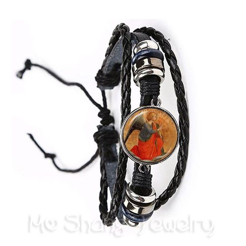 Bracelet En Cuir Réglable, Ange De Noël Romantique, 2 Couleurs Noir/Marron, Cordons En Cuir, Peut Être Sélectionné, Bracelet Dôme En Verre