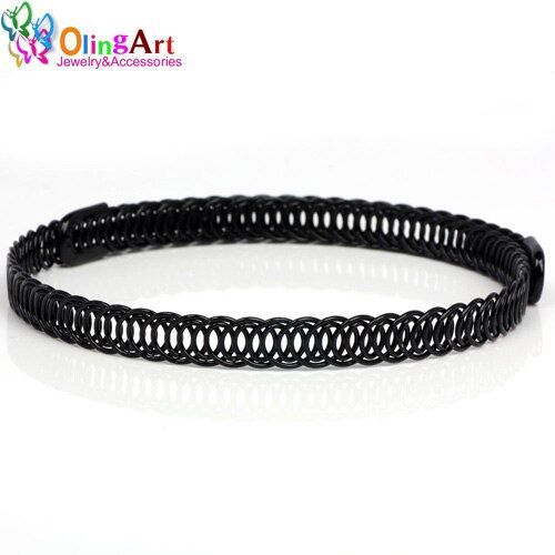 Collier Ras Du Cou/Bracelets En Métal Pour Femmes, Bijoux Élastique Plaqué Noir, Tendance Populaire, 5mm/10mm
