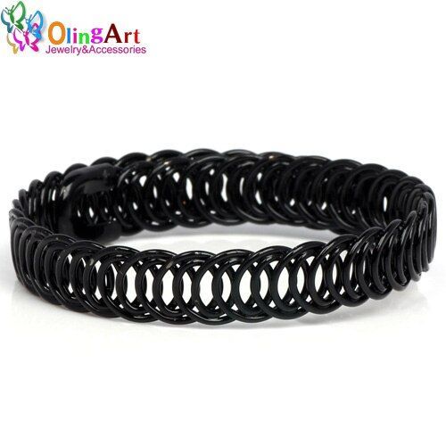 Bracelets Populaires En Métal Plaqué Noir Pour Femmes, Bijoux Élastique À La Mode, 5mm/7mm/10mm
