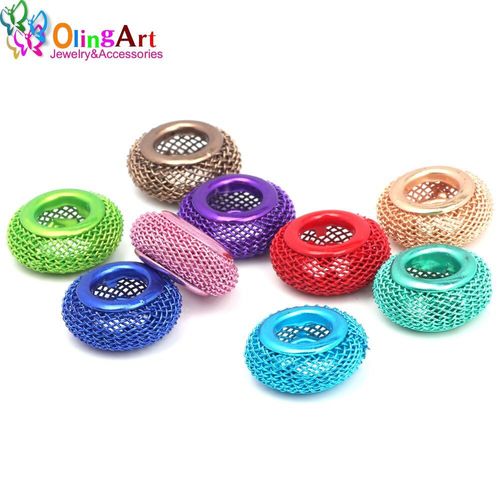 Perles D'espacement En Maille, Mélange Multicolore En Forme D'ovni, Grand Trou, Convient À La Fabrication De Bijoux De Bracelet Européen, 17mm, 9 Pièces/Lot