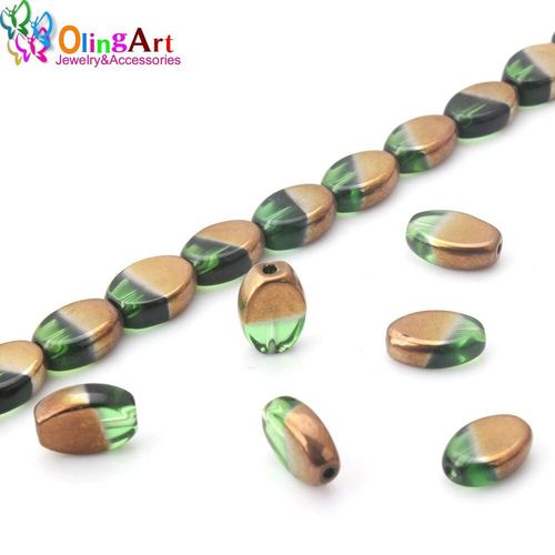 Perles De Verre, Cristal Vert, Demi Cuivre, 12x8mm, 10 Pièces/Lot, Pour La Fabrication De Bijoux, Colliers Et Bracelets