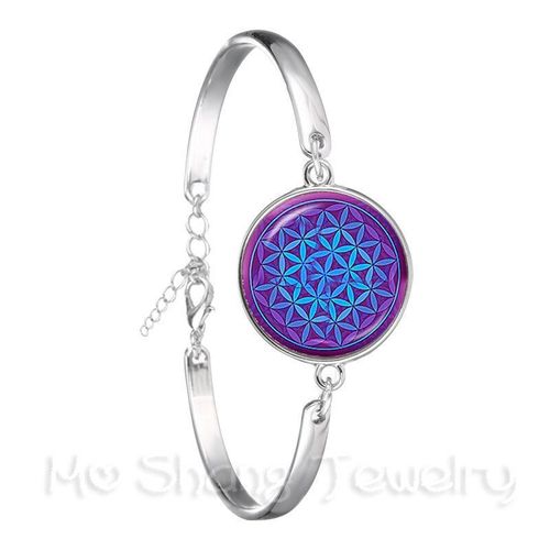 Bracelet En Forme De Fleur De Mandala, Symbole Du Bouddhisme Om Indien, Image Zen, Cabochon En Verre Plaqué Argent, Chaîne, Cadeau Pour Femmes, 18mm