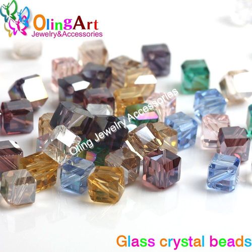 Perles En Verre De Cristal, 100 Pièces De 6mm, Plaqué Multicolore, Trou Mixte Incliné, Section Carrée, Bricolage, Fabrication De Collier De Bijoux