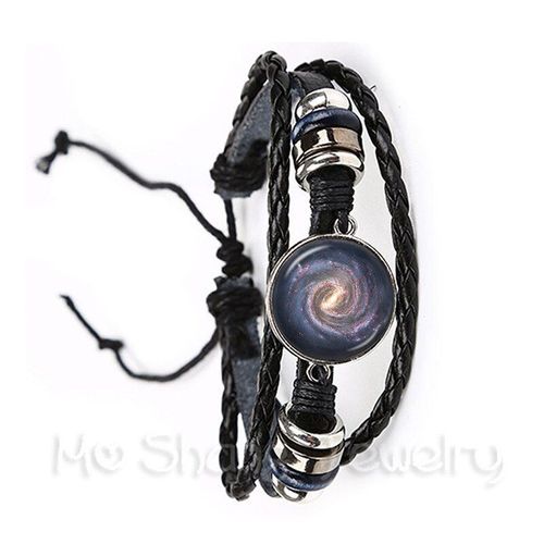 Bracelet Cabochon En Verre Pour La Nébuleuse De La Galaxie, 20mm, Accessoires De Mode Pour Un Bon Ami, Bracelet À Breloques Tissé Noir/Marron, Bijoux