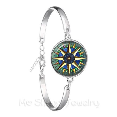 Bracelet Boussole De Navigation Vieux Monde, Bijoux De Bateau De Mer Nautique, Breloque Vintage, Design Plaqué Argent, Cadeau