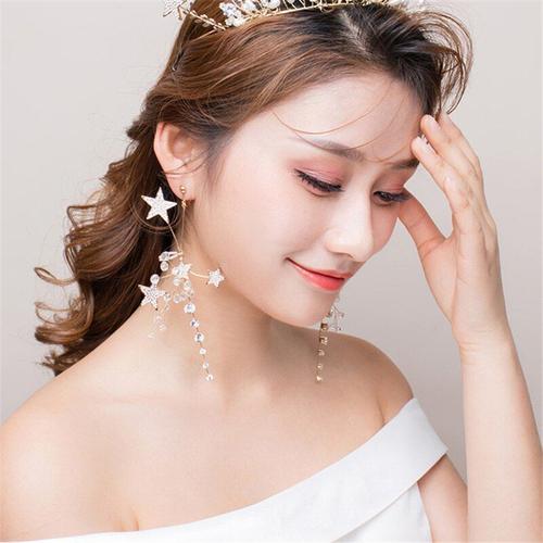 Boucles D'oreilles Sans Piercing Pour Femmes, Nouvelle Mode De Mariée, Couleur Dorée, Strass Étoile, Sans Trou D'oreille, Concours De Mariage, Faites À La Main