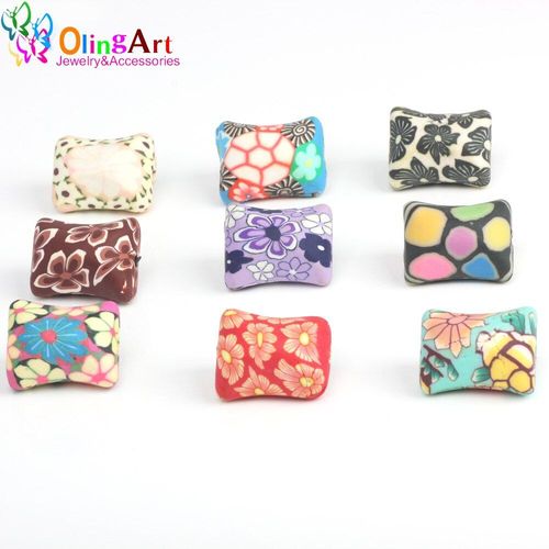 Lot De 6 Pièces De Perles De 25mm En Céramique Polymère, En Forme D'oreiller, De Couleur Mixte, Pour La Fabrication De Bijoux De Bracelet Pour Enfants