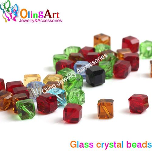 Olingart Perles De Verre De Cristal, Trou Incliné Multicolore Mélangé, Section Carrée, Perles De Verre De Cristal, Bricolage, Collier De Collier, Fabrication De Bijoux, 100 Pièces 6mm