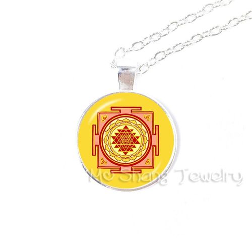 Collier Indien Plaqué Argent, Chaîne Longue, Bijoux Mandala Pour Femmes, Dôme En Verre Om, Pendentif Yoga
