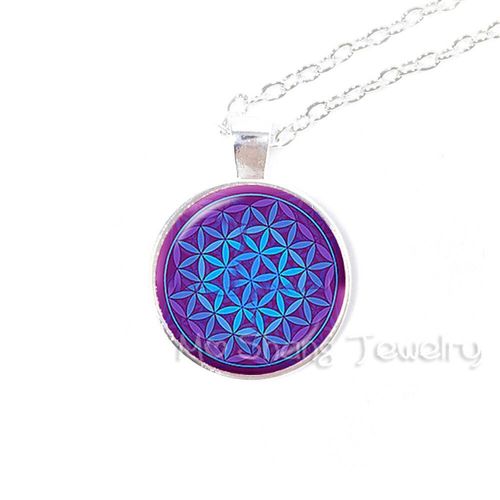 Collier Ras Du Cou En Verre Rond, Pendentif Mandala Violet Et Bleu, Colliers Plaqués Argent Vintage, Vente En Gros