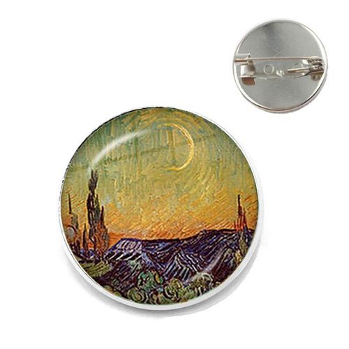 Broches Tournesol Nuit Étoilée Van Gogh Rétro, 20mm, Cabochon En Verre, Dôme, Bijoux Sac D'école, Broches En Bronze Pour Femmes Et Hommes