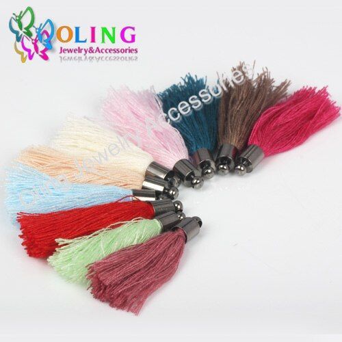 Pendentif Porte Clé En Coton Et Soie, 20 Pièces, 40mm, Capuchon Noir, Breloque, Collier, Boucle D'oreille, Diy, Fabrication De Bijoux, 2019
