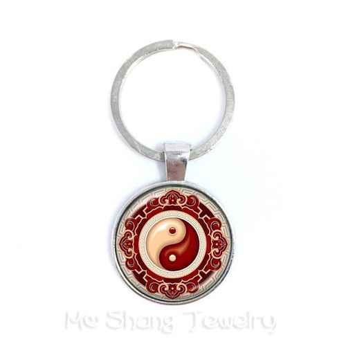 Porte Clés Vintage, Pendentif Croix Noir Et Blanc, Bijoux Tai Ji, Cabochon En Verre, Cadeaux Pour Femmes Et Hommes
