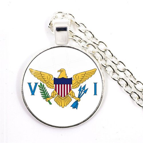 Collier Cabochon En Verre Pour Femmes, Motif Drapeau National Des Îles Vierges Des États Unis, D'ukraine, De Hongrie Et De Moldavie, De L'union Européenne, Cadeau