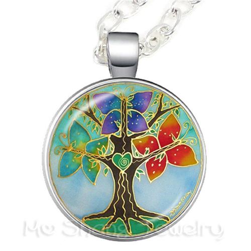 Chaîne De Pull Avec Arbre De Vie Pour Homme Et Femme, Accessoire De Collier Avec Image De Papillon, Cabochon En Verre, Bijoux, Cadeau