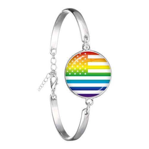 Bracelet Pour Hommes Et Femmes, Couleur Arc En Ciel, Bi Pride, Bijoux Gay Pride, Cabochon En Verre De 18mm, Chaîne, Pour Les Amoureux, Super Cadeau