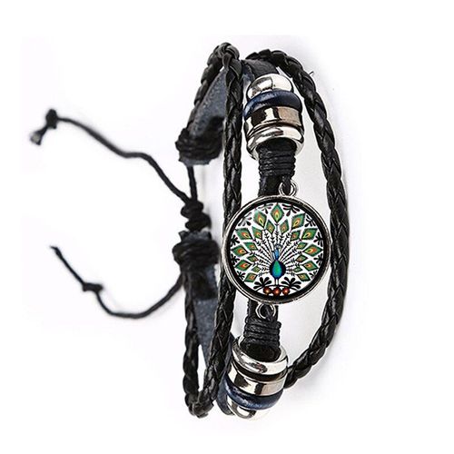 Bracelet En Cuir Avec Cabochon En Verre Pour Homme Et Femme, Bijoux De Mode, Style Bohème, Imprimé De Fleurs