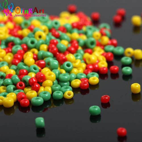 Olingart Perles De Graines En Verre Espacé, 2mm, Vert/Rouge/Jaune, 25 G/Lot, Collier, Ras Du Cou, Fabrication Bijoux À Bricoler Soi Même