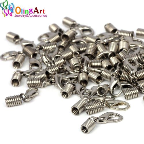 Cordon En Cuir Universel Plaqué Argent, Perles De Fermoir À Ressort Pour La Fabrication De Bijoux, Bracelet Ras Du Cou, Bricolage, 3mm, 24 Pièces/Lot