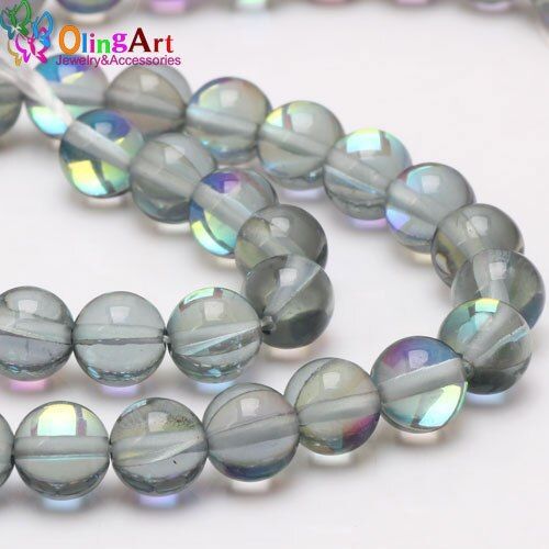 Perles Gris Cristal Arc En Ciel En Pierre De Lune, 6mm/8mm/10mm/12mm, Perles D'espacement Amples Pour La Fabrication De Bijoux Collier/Bracelet/Boucles D'oreilles Diy