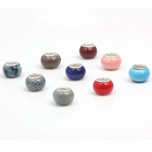 Lot De 6 Perles De Charme En Céramique, 14x9mm, Mélange De Couleurs, Grand Trou, Pour Bricolage, Bracelets Et Colliers Européens, Fabrication De Bijoux, Nouveauté 2019