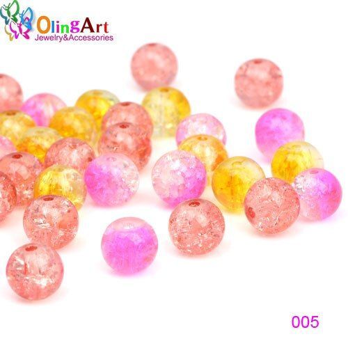 Perle Ronde En Verre 6mm/8mm, Dégradé De Couleur Rose, Entretoises En Cristal Craquelé Mixte, Bricolage, Fabrication De Bijoux, Bracelet, Collier, 2019