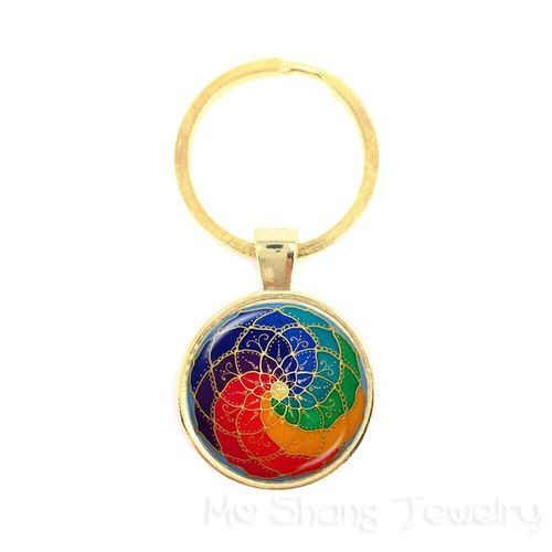 Porte Clé Pendentif Mandala Vert, Bijou Du Temps, Yin Et Yang, Plaqué Argent, Cuivre Antique, Pour L'europe