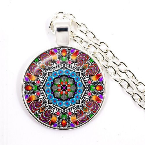 Collier Avec Pendentif En Forme De Fleurs Pour Femmes, 25mm, Bijoux Avec Dôme En Verre, Cabochon, Ethnique, Bohème, Cadeau, Nouvelle Collection 2019