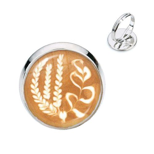 Café Latte Verre Cabochon Anneaux Impression Chocolat Amour Coeur Sculpture Fleur Trèfle Chat Neige Charme Bijoux Pour Femmes Enfants Cadeau