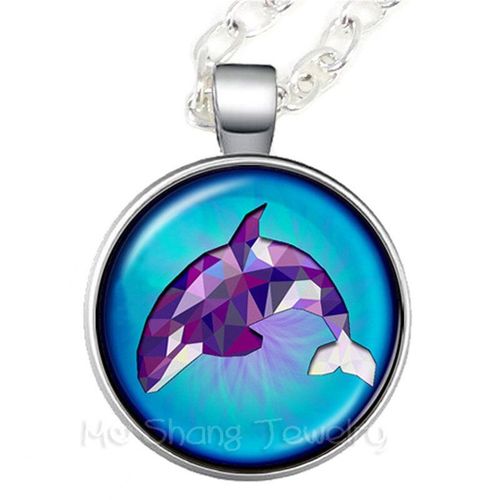 Collier En Forme De Dauphin Pour Femmes, 25mm, Cabochon Rond En Verre, Cadeau D'anniversaire Et De Noël Pour Amis
