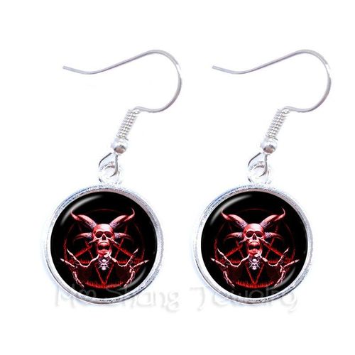 Boucles D'oreilles Tête De Chèvre Jaune, Pentacle, Dôme En Verre, Pendentif Circulaire, Image, Bijoux À La Mode Pour Femmes, Prière Pour
