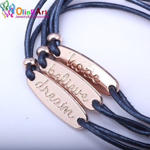 Pendentif En Alliage De Zinc 30x9mm, Lot De 6 Pièces, Sans Plomb, Couleur Or Rose, Trois Ensembles De Combinaisons De Lettres, Fabrication De Bijoux